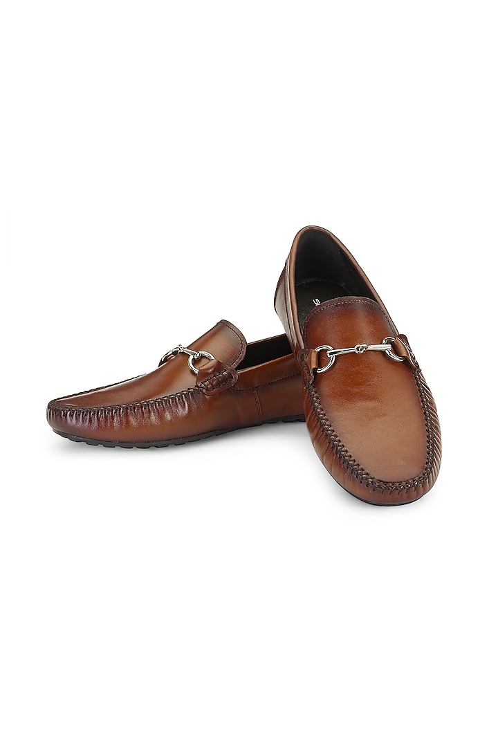 Tan Calfskin Leather Slip-On Shoes by SHUTIQ at Pernia's Pop Up Shop