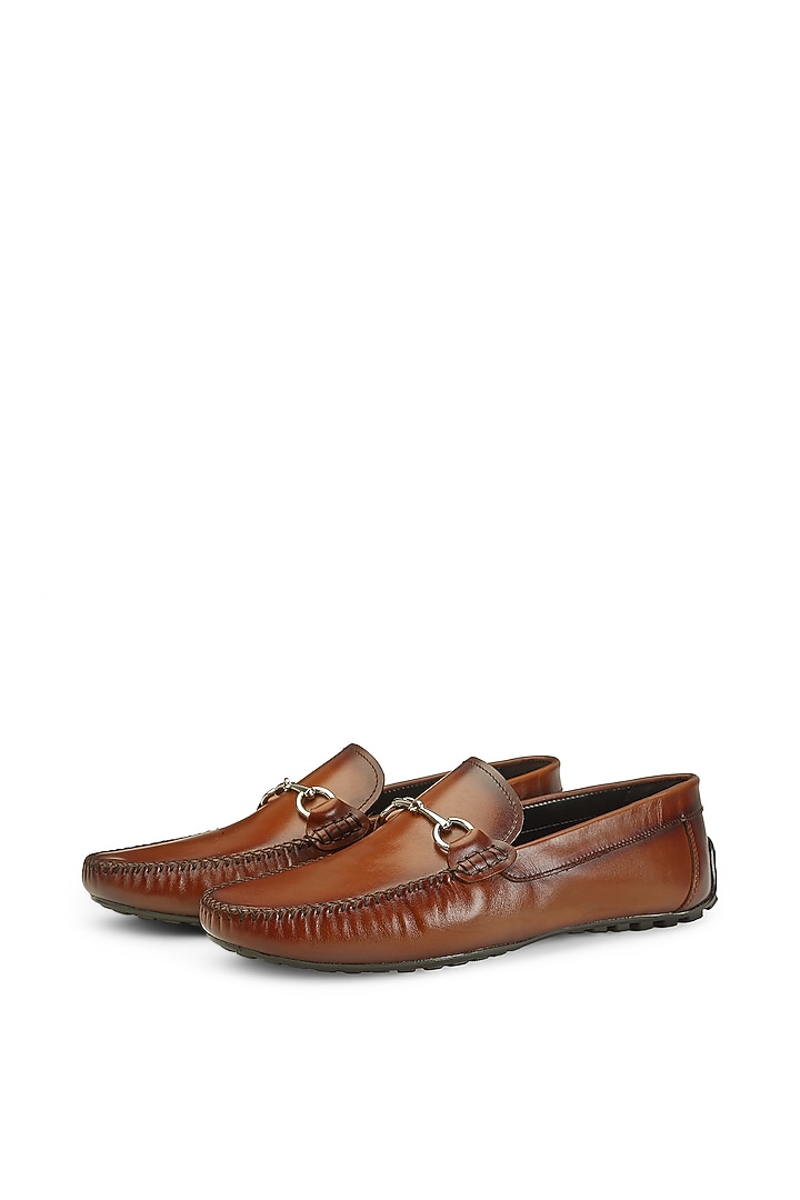 Tan Calfskin Leather Slip-On Shoes by SHUTIQ at Pernia's Pop Up Shop