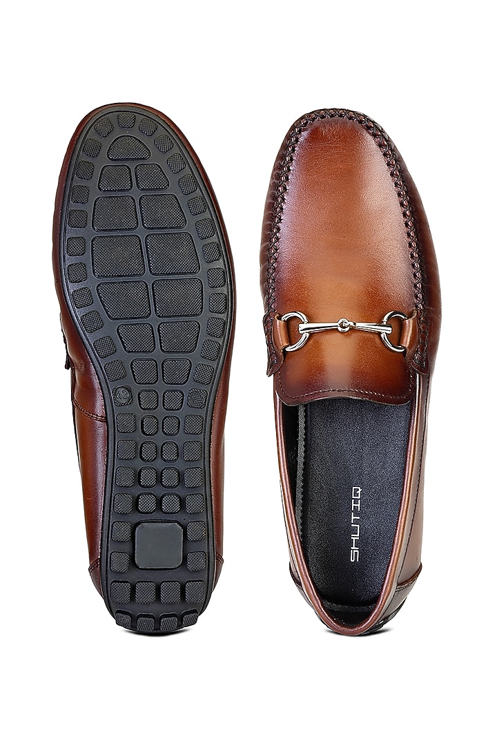 Tan Calfskin Leather Slip-On Shoes by SHUTIQ at Pernia's Pop Up Shop