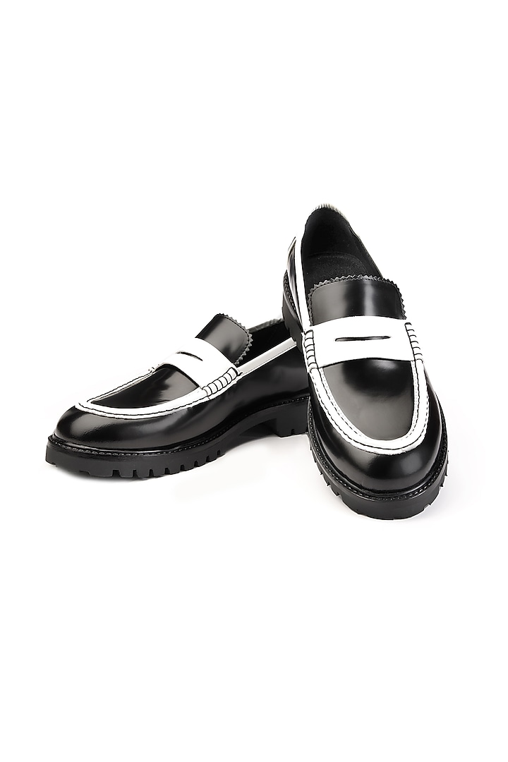 Black Leather Slip-On Shoes by SHUTIQ at Pernia's Pop Up Shop