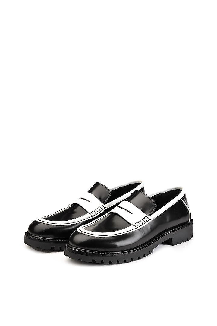 Black Leather Slip-On Shoes by SHUTIQ at Pernia's Pop Up Shop
