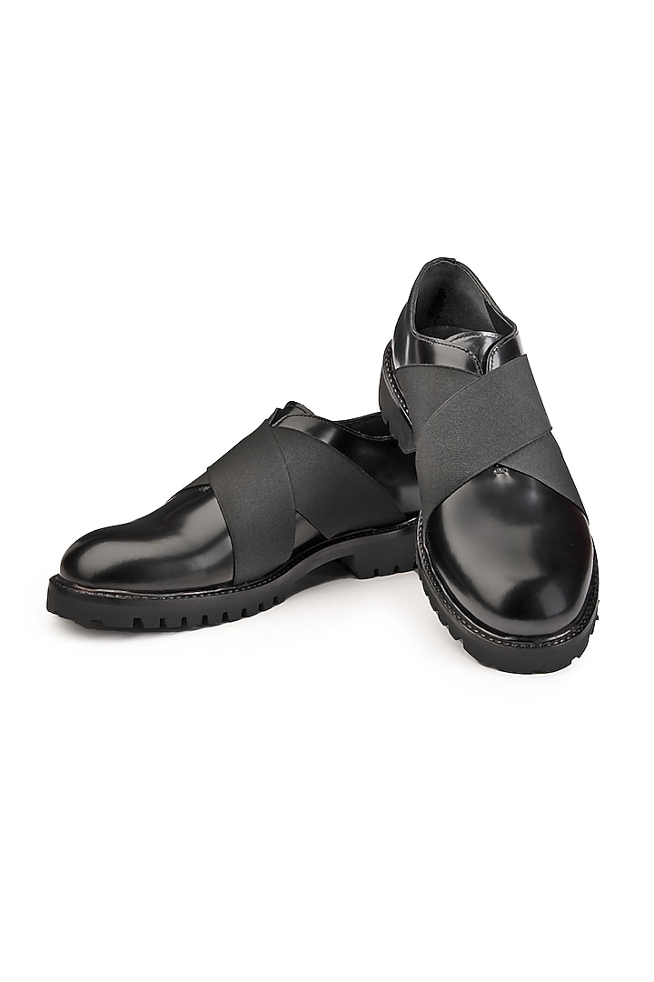 Black Leather Slip-On Shoes by SHUTIQ at Pernia's Pop Up Shop