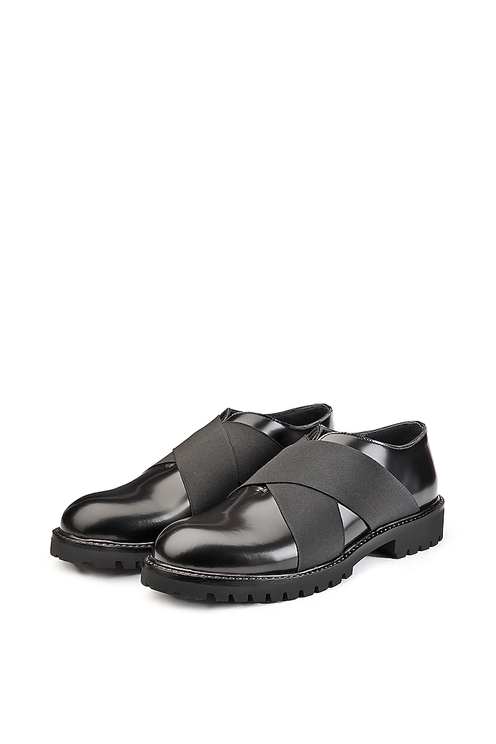Black Leather Slip-On Shoes by SHUTIQ at Pernia's Pop Up Shop
