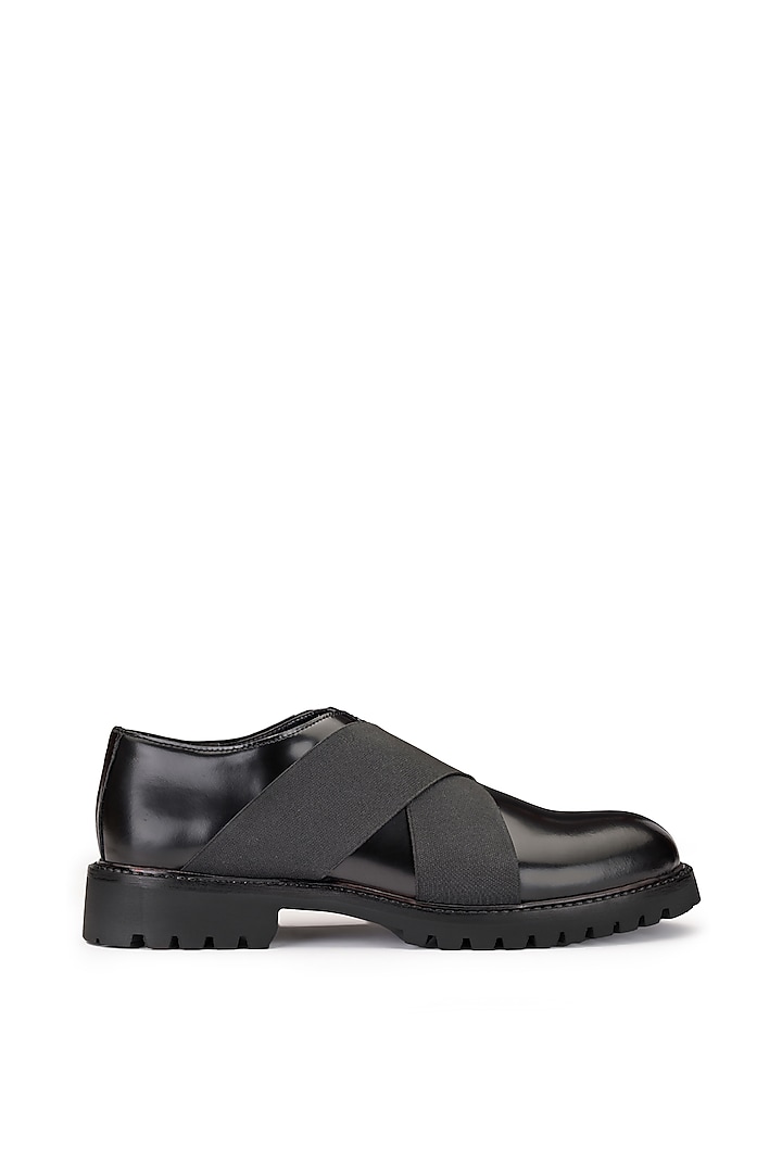 Black Leather Slip-On Shoes by SHUTIQ at Pernia's Pop Up Shop