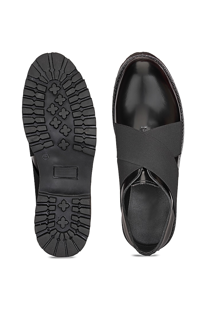 Black Leather Slip-On Shoes by SHUTIQ at Pernia's Pop Up Shop