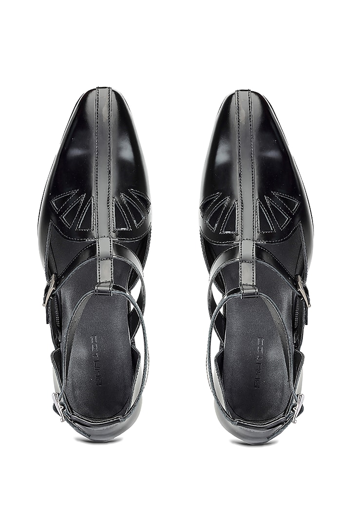 Black Calfskin Leather Sandals by SHUTIQ