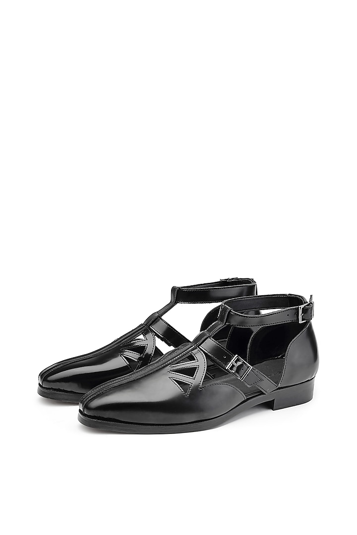 Black Calfskin Leather Sandals by SHUTIQ at Pernia's Pop Up Shop