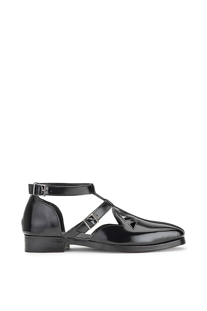 Black Calfskin Leather Sandals by SHUTIQ at Pernia's Pop Up Shop