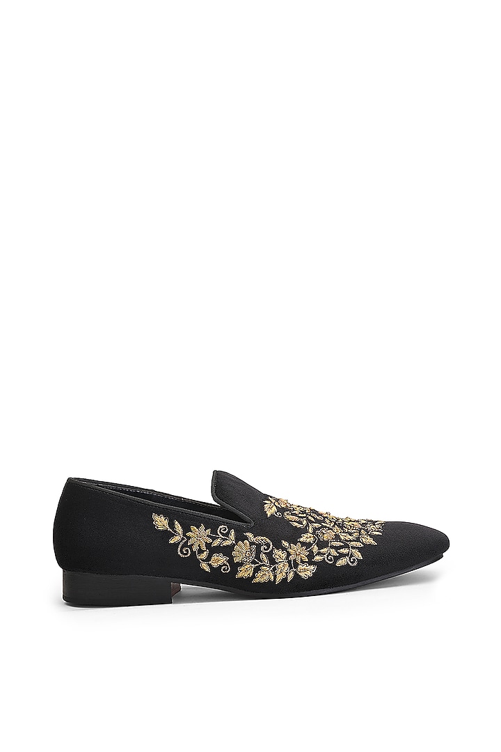 Black Velvet Embroidered Slip-On Shoes by SHUTIQ at Pernia's Pop Up Shop