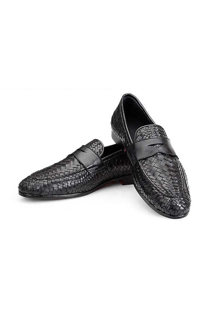 Black Leather Slip-On Shoes by SHUTIQ at Pernia's Pop Up Shop