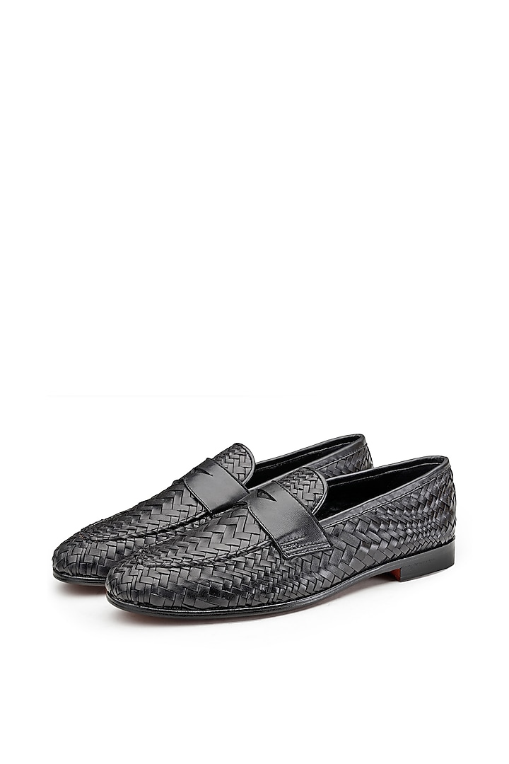 Black Leather Slip-On Shoes by SHUTIQ at Pernia's Pop Up Shop