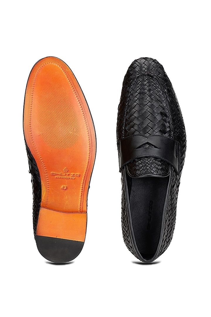 Black Leather Slip-On Shoes by SHUTIQ at Pernia's Pop Up Shop