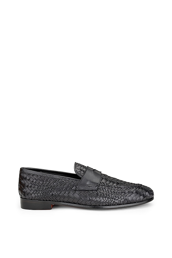 Black Leather Slip-On Shoes by SHUTIQ at Pernia's Pop Up Shop