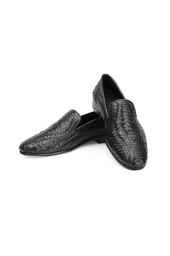 Black Leather Slip-On Shoes by SHUTIQ at Pernia's Pop Up Shop