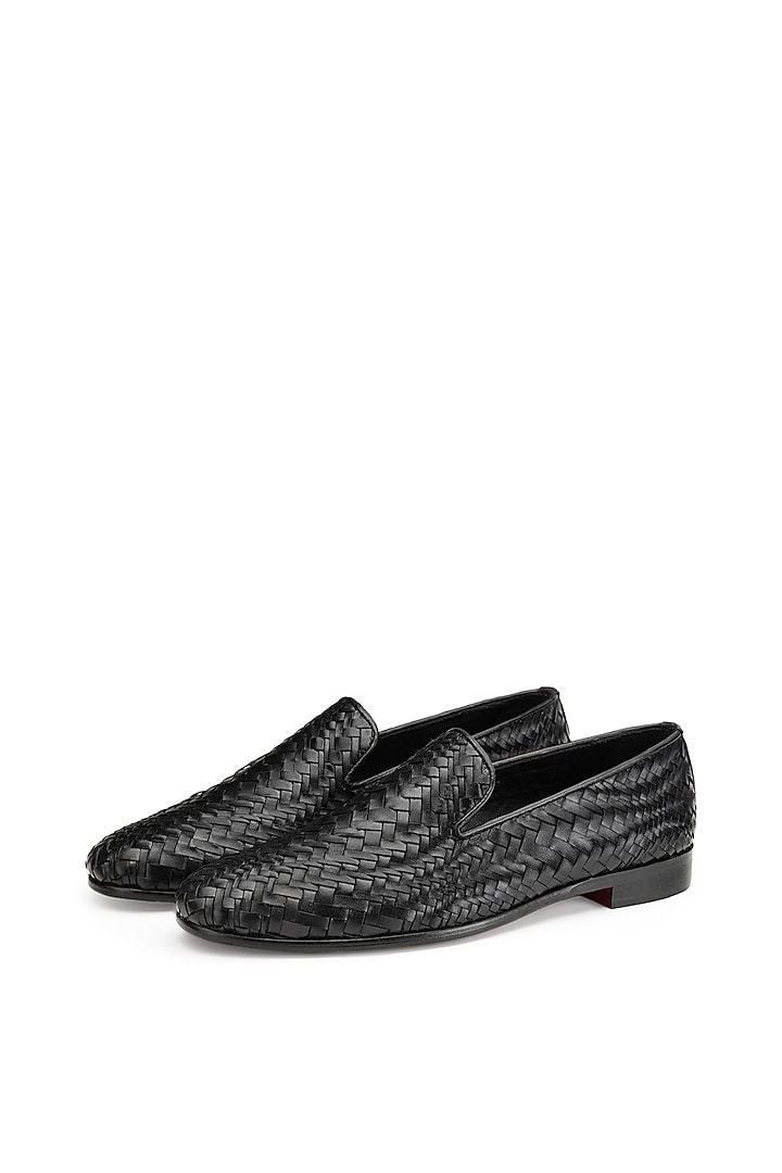 Black Leather Slip-On Shoes by SHUTIQ at Pernia's Pop Up Shop