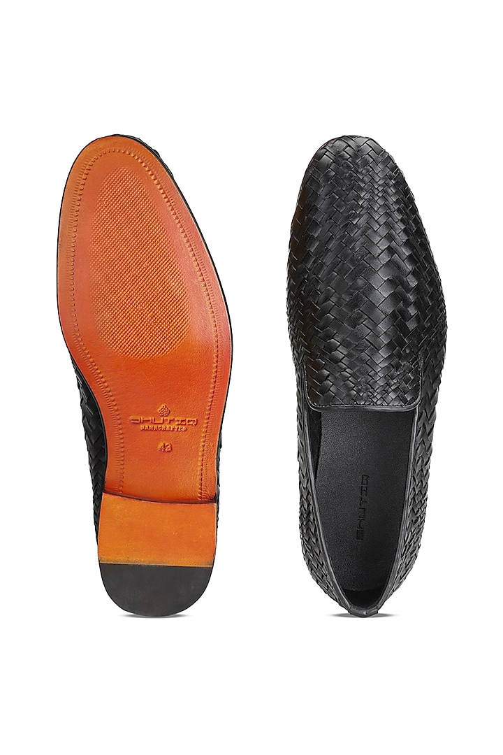 Black Leather Slip-On Shoes by SHUTIQ at Pernia's Pop Up Shop