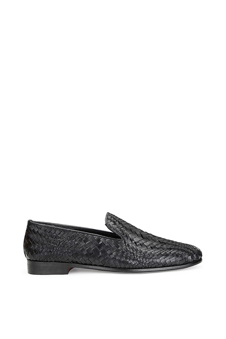 Black Leather Slip-On Shoes by SHUTIQ at Pernia's Pop Up Shop