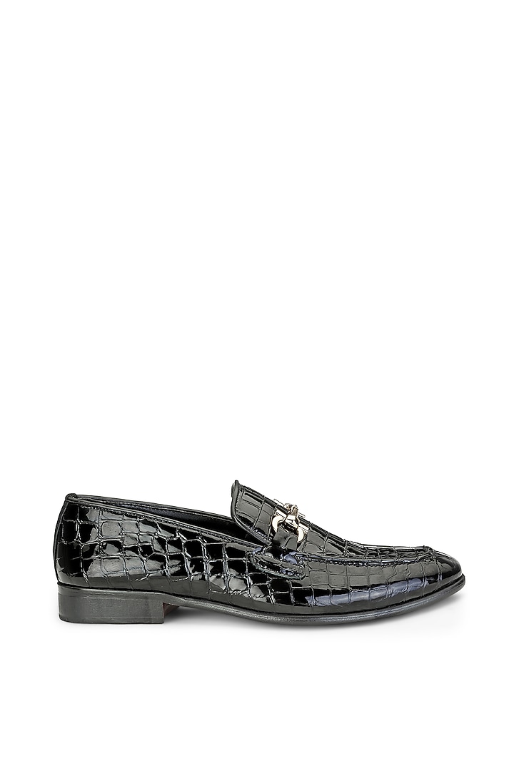 Black Croco Leather Slip-On Shoes by SHUTIQ at Pernia's Pop Up Shop