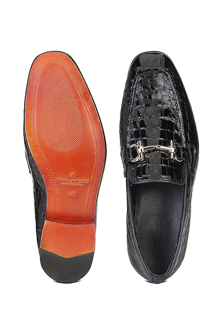 Black Croco Leather Slip-On Shoes by SHUTIQ at Pernia's Pop Up Shop