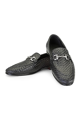 Black Leather Slip-On Shoes by SHUTIQ