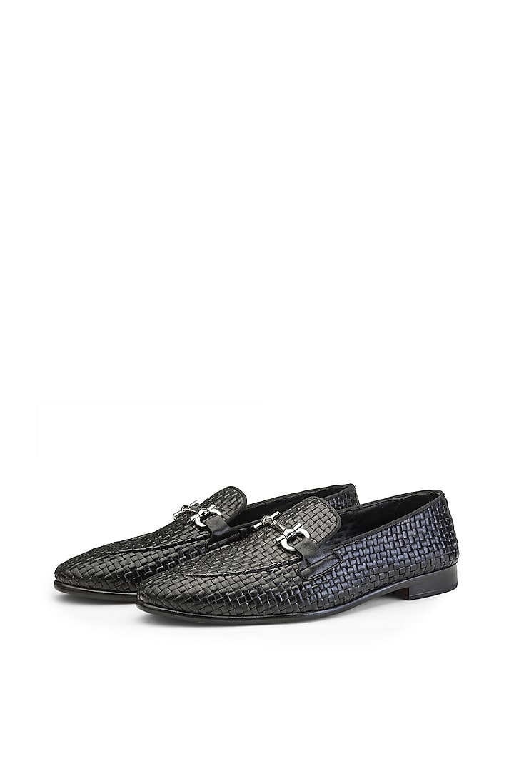 Black Leather Slip-On Shoes by SHUTIQ at Pernia's Pop Up Shop