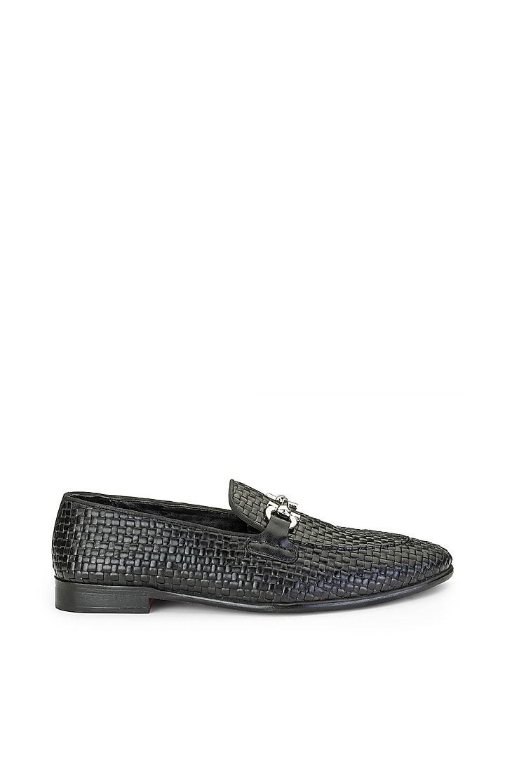 Black Leather Slip-On Shoes by SHUTIQ at Pernia's Pop Up Shop