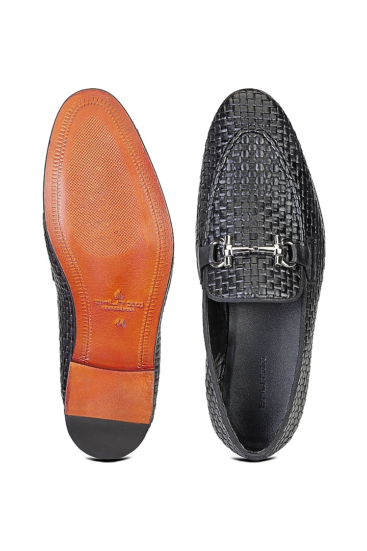 Black Leather Slip-On Shoes by SHUTIQ at Pernia's Pop Up Shop