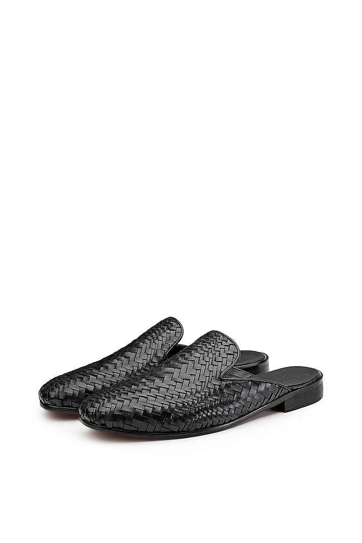 Black Leather Mules by SHUTIQ at Pernia's Pop Up Shop