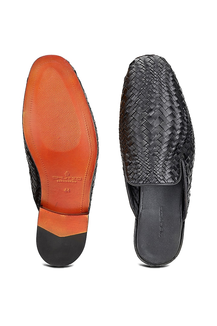 Black Leather Mules by SHUTIQ at Pernia's Pop Up Shop