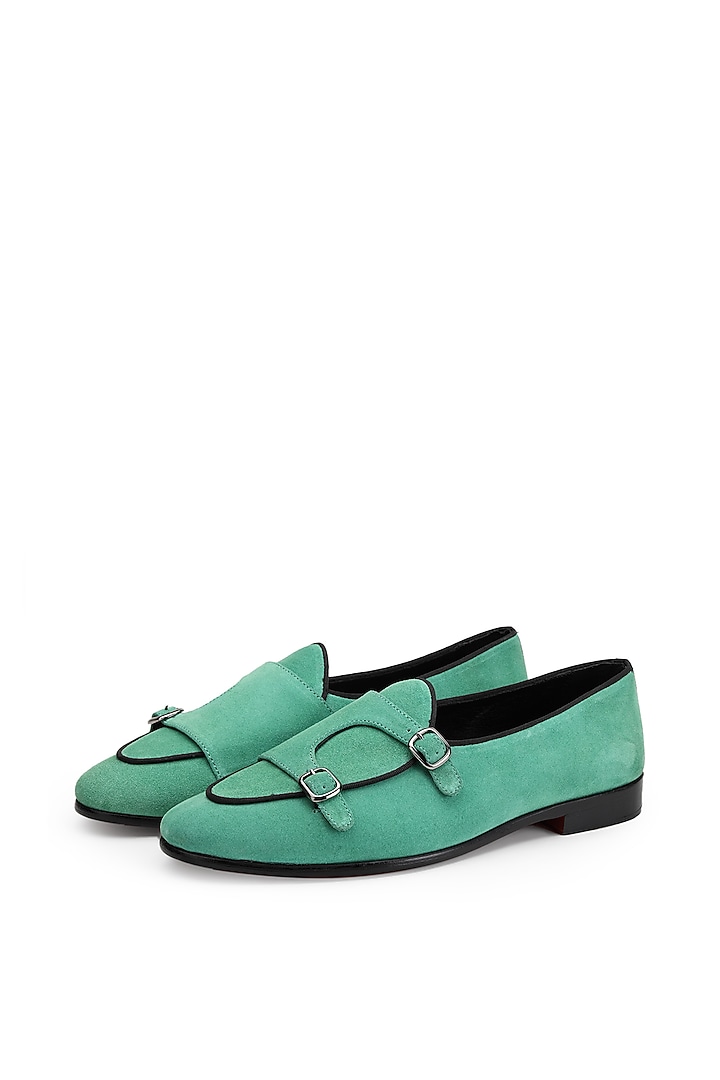 Green Suede Leather Slip-on Shoes by SHUTIQ at Pernia's Pop Up Shop