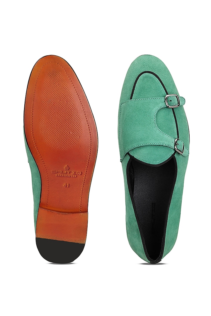 Green Suede Leather Slip-on Shoes by SHUTIQ at Pernia's Pop Up Shop