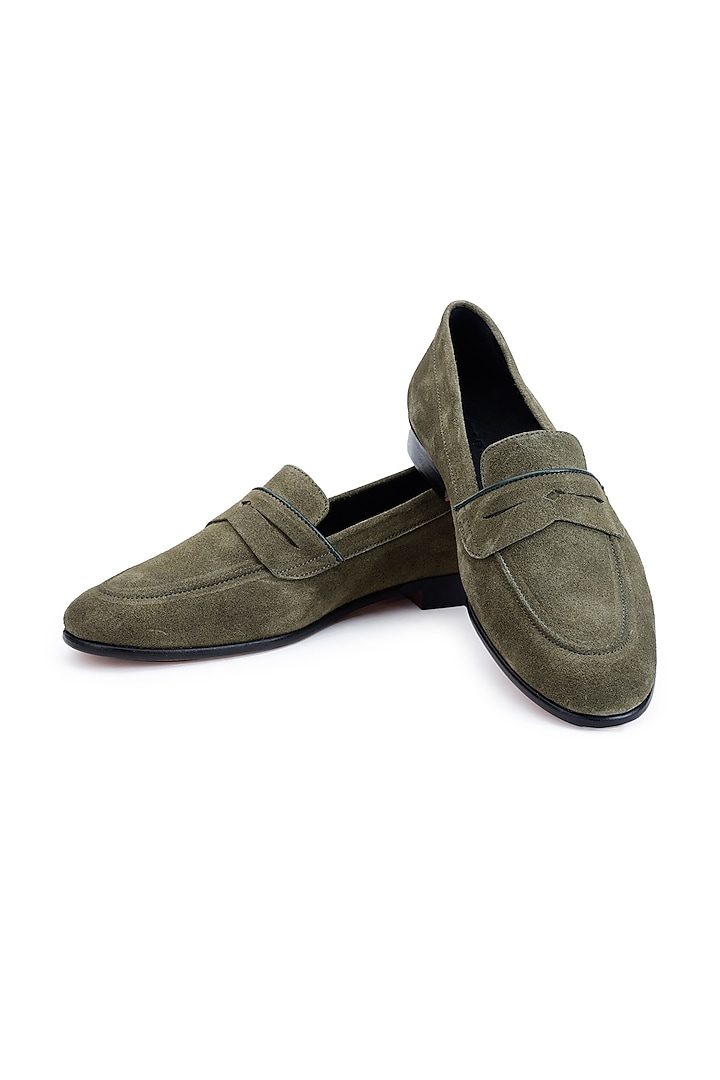Green Suede Leather Slip-on Shoes by SHUTIQ at Pernia's Pop Up Shop