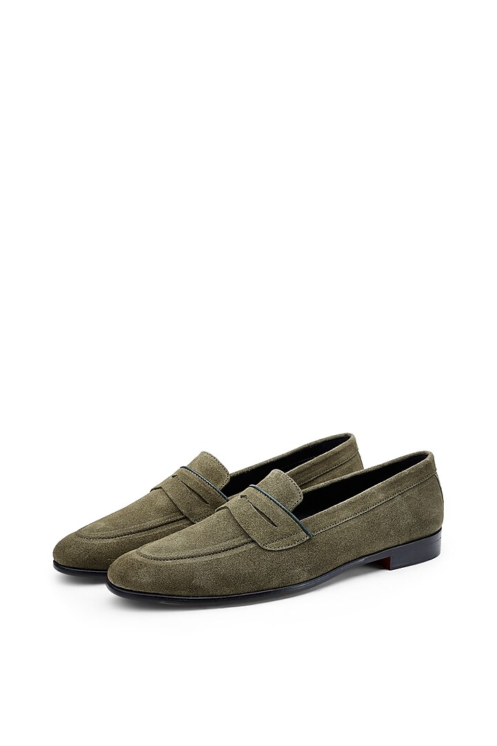 Green Suede Leather Slip-on Shoes by SHUTIQ at Pernia's Pop Up Shop