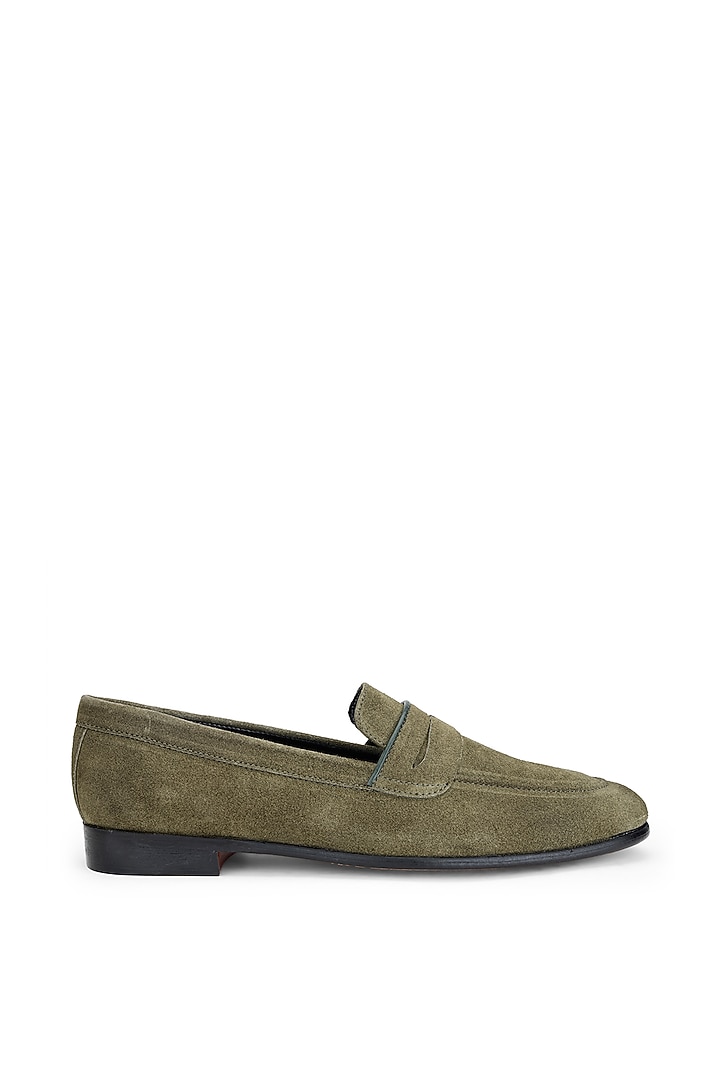 Green Suede Leather Slip-on Shoes by SHUTIQ at Pernia's Pop Up Shop