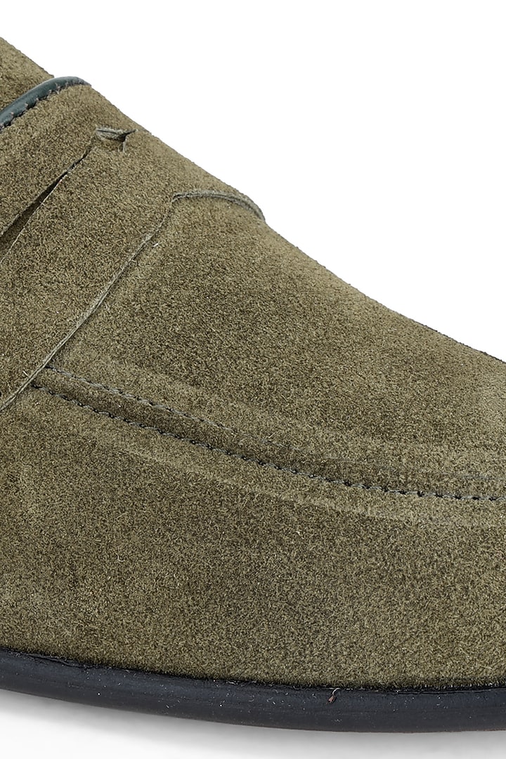 Green Suede Leather Slip-on Shoes by SHUTIQ at Pernia's Pop Up Shop