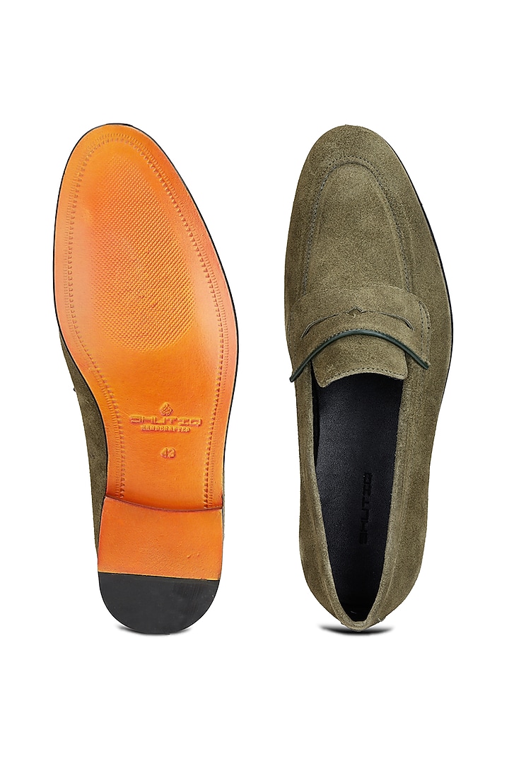 Green Suede Leather Slip-on Shoes by SHUTIQ at Pernia's Pop Up Shop