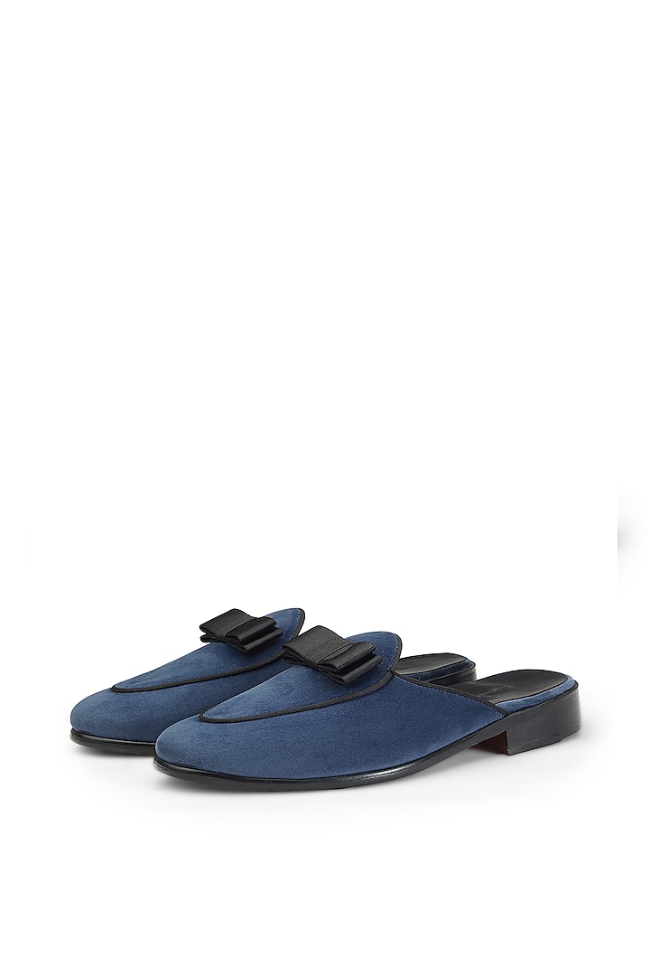 Midnight Blue Suede Leather Mules by SHUTIQ at Pernia's Pop Up Shop