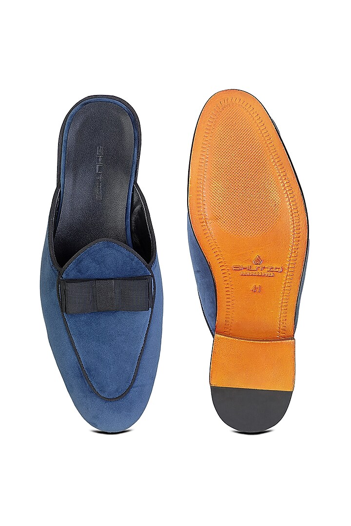 Midnight Blue Suede Leather Mules by SHUTIQ at Pernia's Pop Up Shop