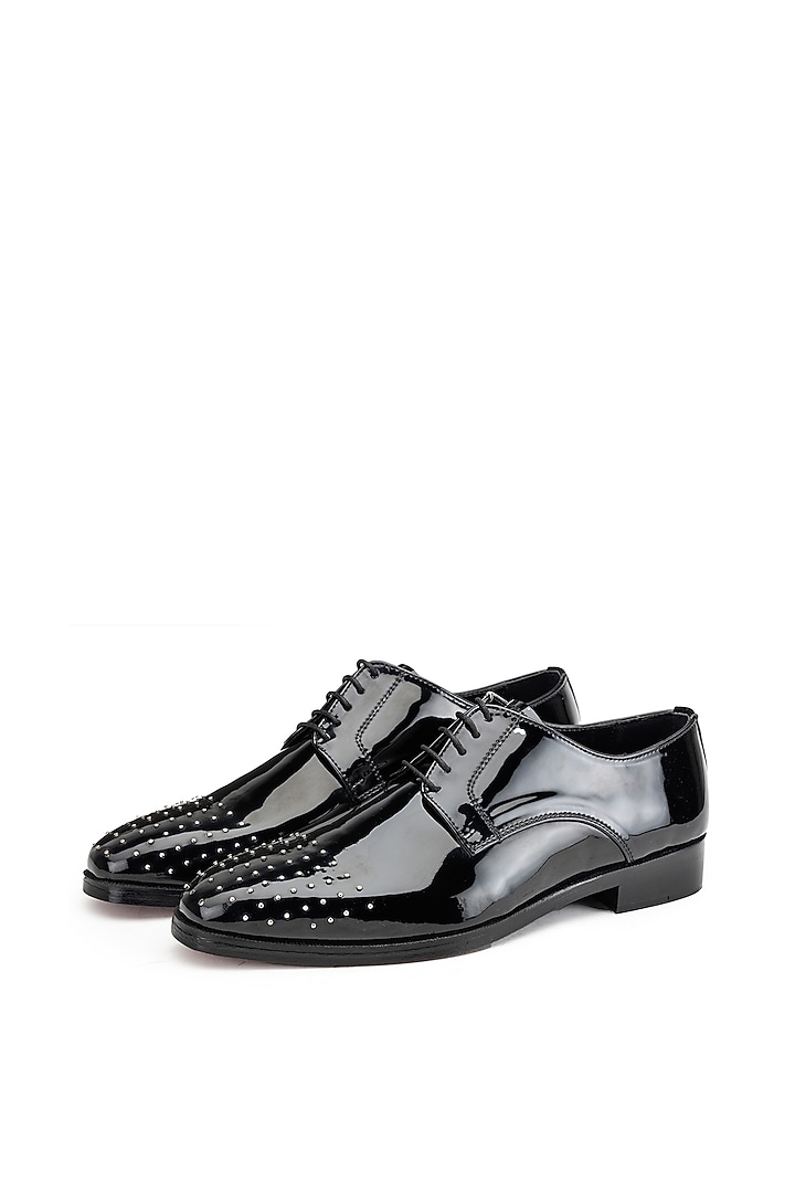Black Leather Lace-Up Shoes by SHUTIQ at Pernia's Pop Up Shop