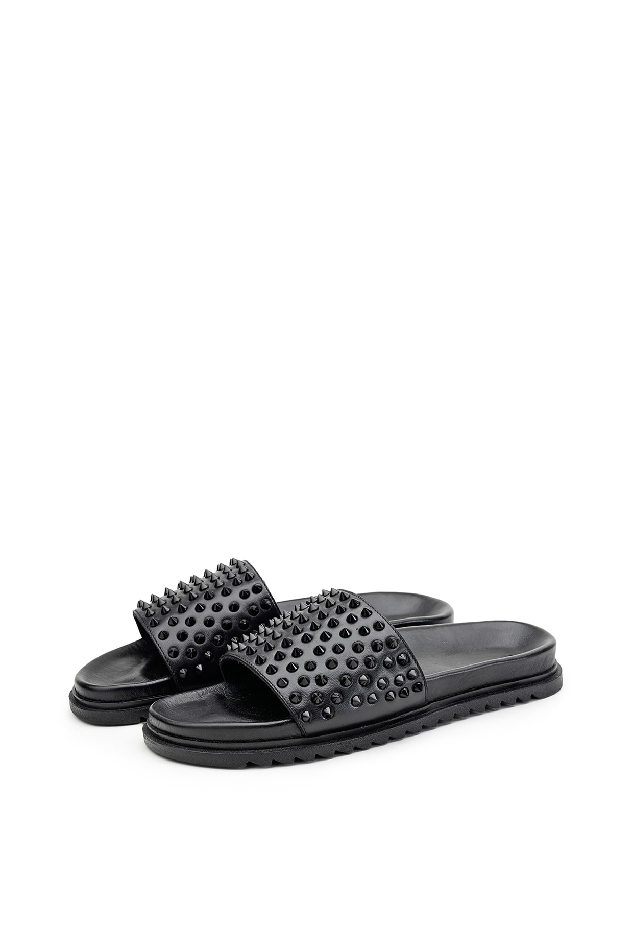 Studded best sale black sliders