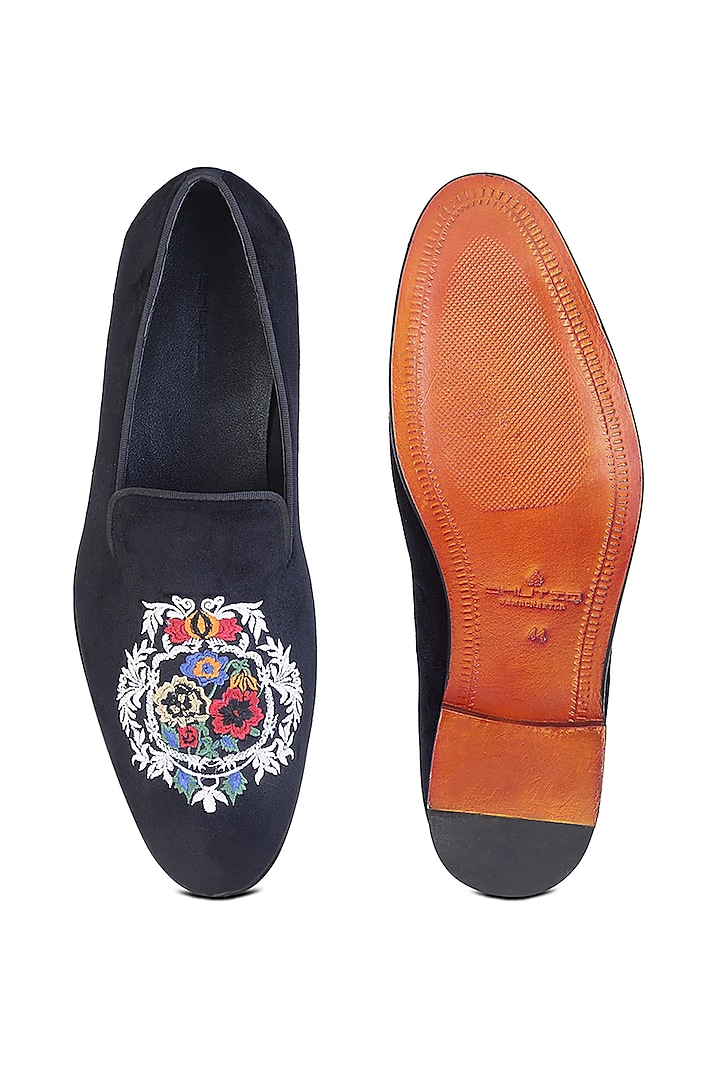 Black Velvet Embroidered Slip-On Shoes by SHUTIQ at Pernia's Pop Up Shop