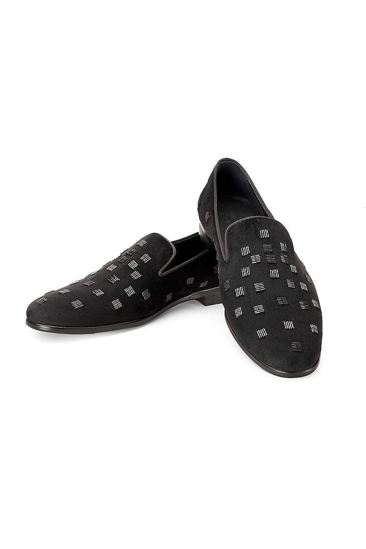 Black Velvet Embroidered Slip-On Shoes by SHUTIQ at Pernia's Pop Up Shop