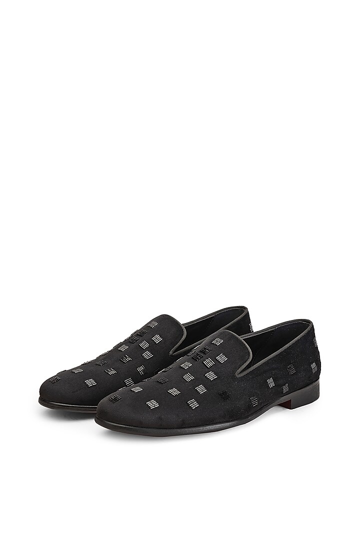 Black Velvet Embroidered Slip-On Shoes by SHUTIQ at Pernia's Pop Up Shop