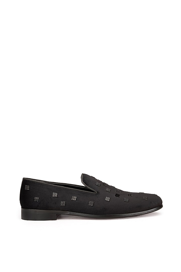 Black Velvet Embroidered Slip-On Shoes by SHUTIQ at Pernia's Pop Up Shop