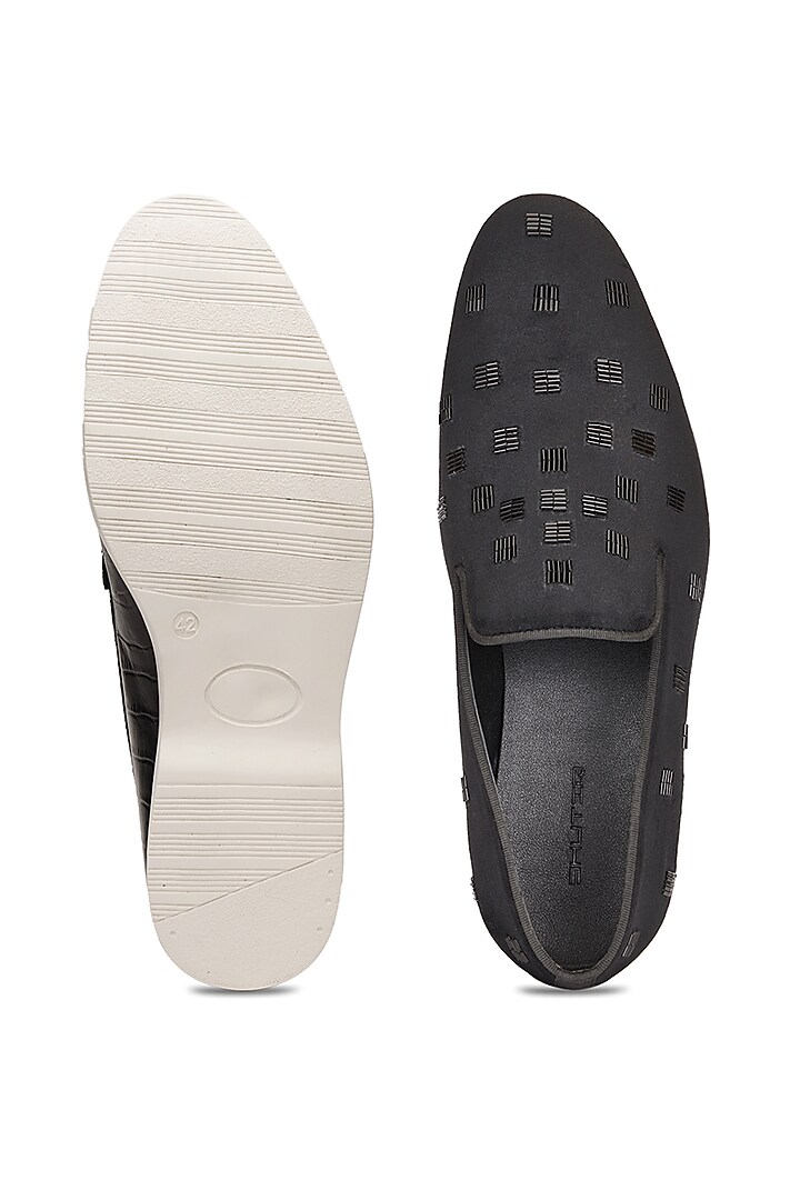 Black Velvet Embroidered Slip-On Shoes by SHUTIQ at Pernia's Pop Up Shop