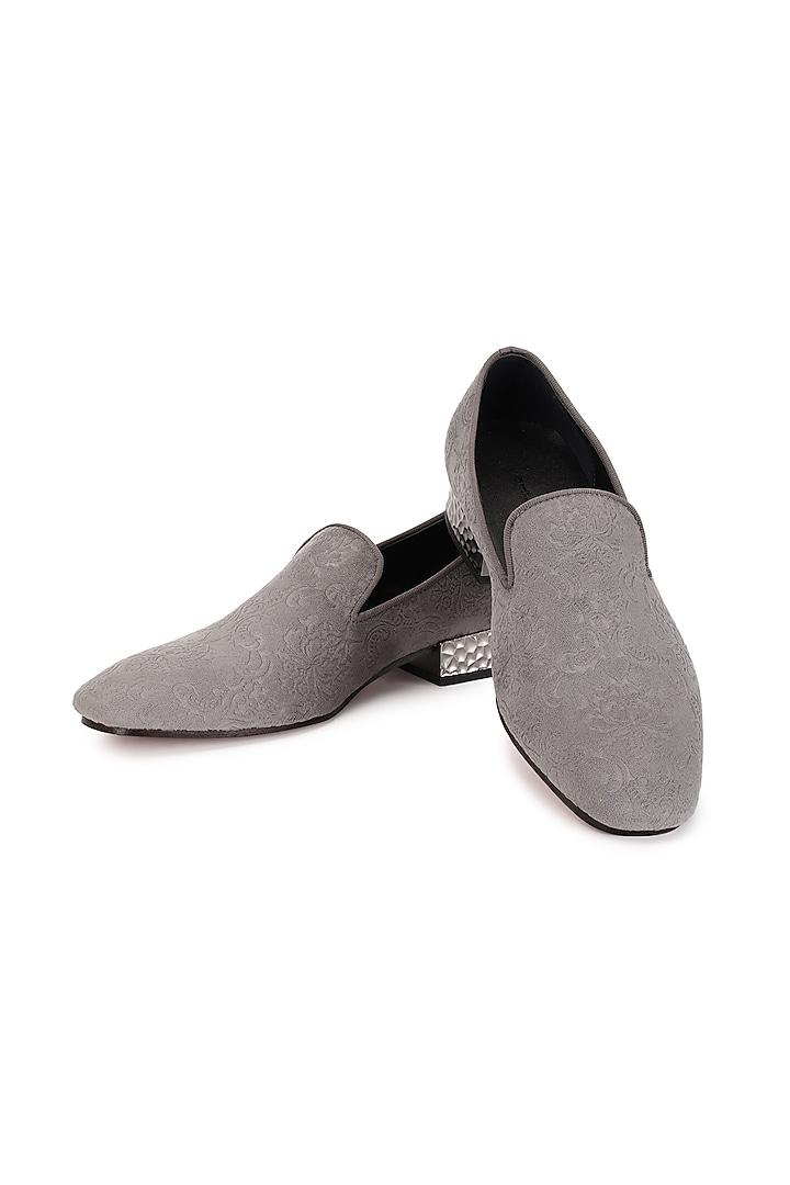 Grey Velvet Slip-On Shoes by SHUTIQ at Pernia's Pop Up Shop