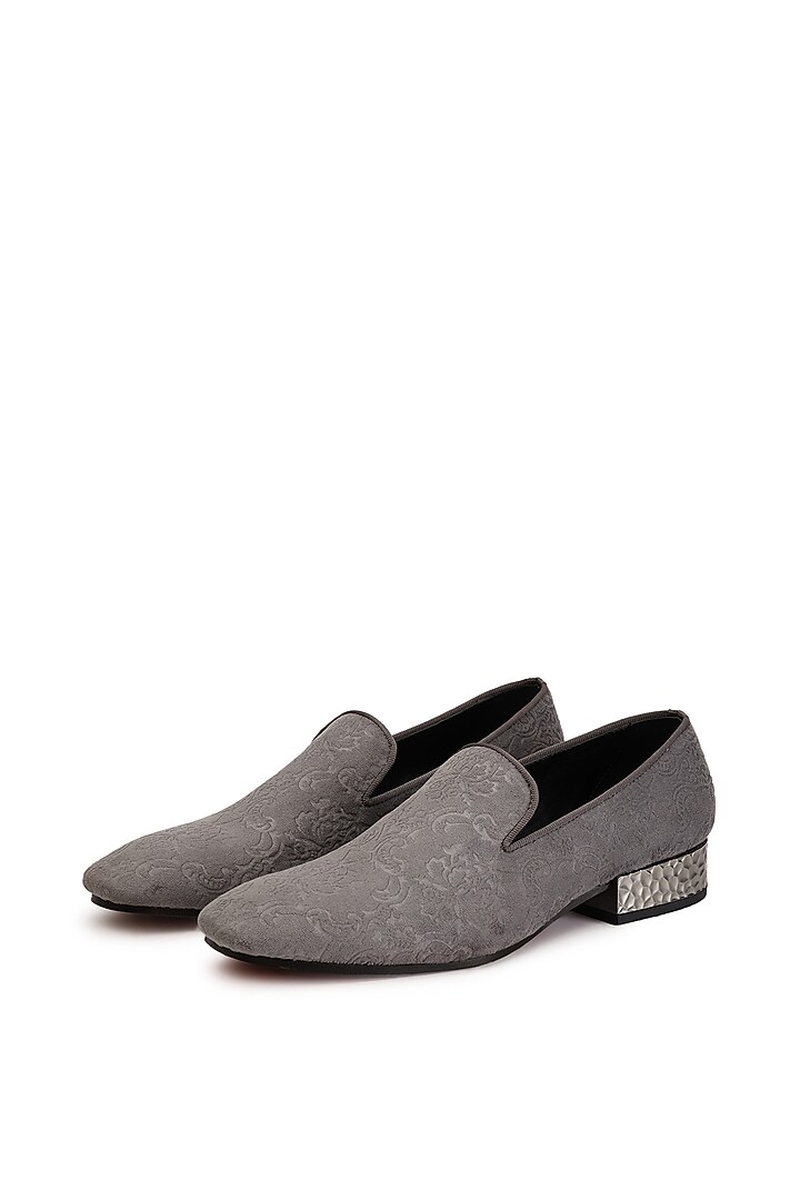 Grey Velvet Slip-On Shoes by SHUTIQ at Pernia's Pop Up Shop