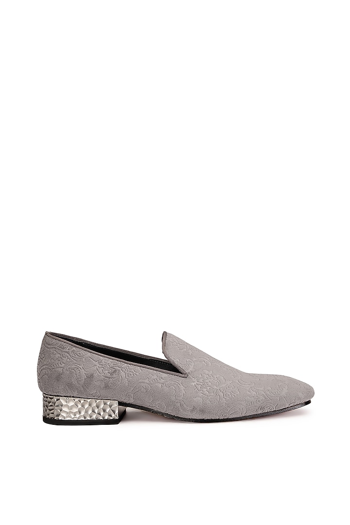 Grey Velvet Slip-On Shoes by SHUTIQ at Pernia's Pop Up Shop