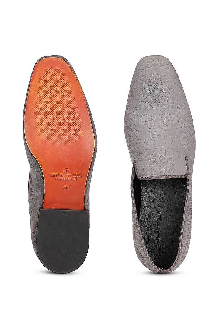 Grey Velvet Slip-On Shoes by SHUTIQ at Pernia's Pop Up Shop