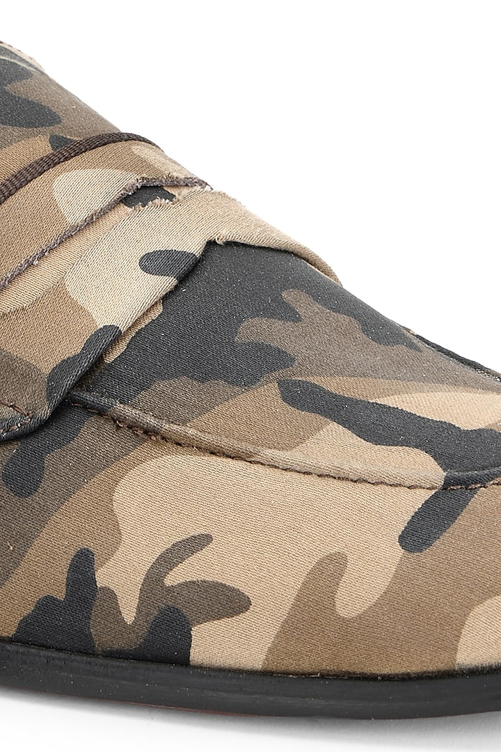 Brown Camouflage Fabric Slip-On Shoes by SHUTIQ at Pernia's Pop Up Shop